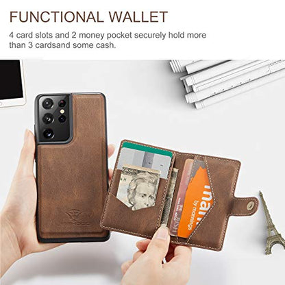Simicoo Compatible with Samsung S22 Ultra Detachable Magnetic Wallet case Credit Card Holder Money Clip Front Pocket Stand Leather Men Women Wallet Double Shockproof Samsung S22 Ultra (Brown) - color: Brown