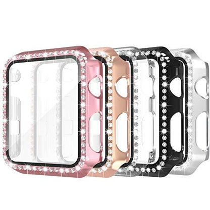 Simpeak 5 Pack Bling Screen Protector Case Compatible with Apple Watch 38mm 42mm 40mm 44mm 41mm 45mm Series 10 42mm 46mm, Protector Case Replacement for iWatch Series 10 9 8 7 6 5 4 3 2 1 Ultra 1 2 (38mm) - size: 38mm
