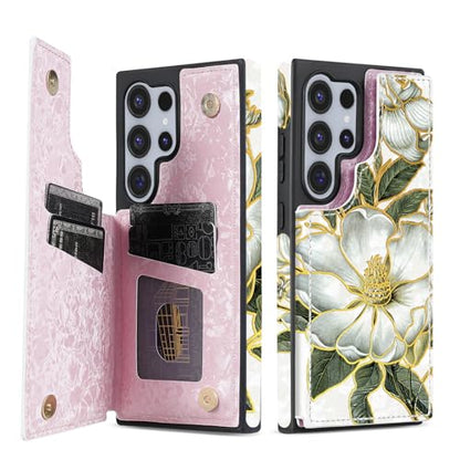 NNH Compatible with Samsung Galaxy S23 Ultra Wallet Case with RFID Blocking Card Slots Flip PU Leather Kickstand Double Magnetic Clasp Design Cover for Galaxy S23 Ultra(6.8 inch-Magnolia Flowers) - color: Magnolia Flowers, size: Galaxy S23 Ultra 6.8 inch