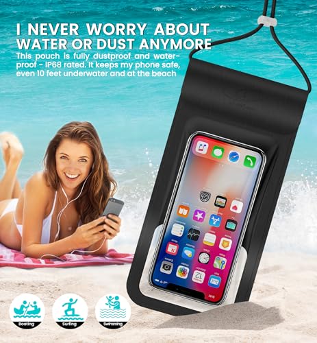 HiRui Universal Waterproof Phone Pouch with Touch Screen, IP68 Waterproof Phone Case Dry Bag for Beach, Compatible with iPhone 17/16/Pro/Plus/Max/15, Galaxy S24+/25+, Fits up to 6.9", Black, X-Large - color: Black, size: X-Large