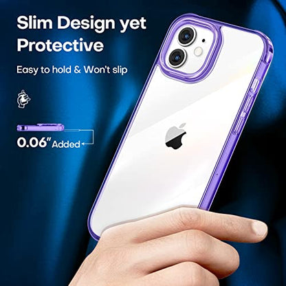CANSHN Clear Shockproof for iPhone 12 Case/iPhone 12 Pro Case, Purple | Crystal Clear, Military-Grade Protection, Scratch Resistant, Anti-Slip, Slim Fit, Wireless Charging Compatible - color: Clear & Light Purple