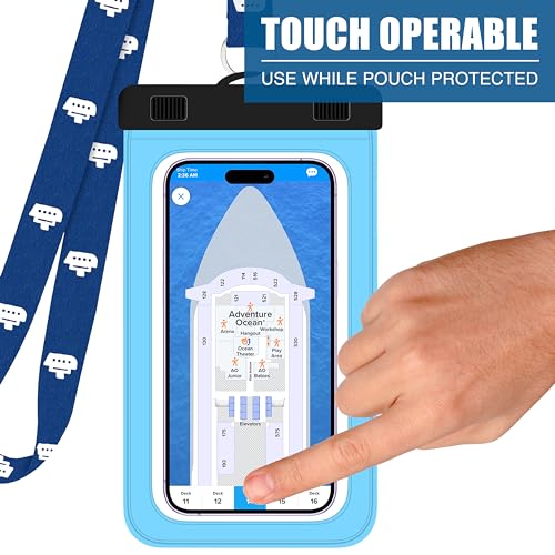 Cruise On Lanyards Waterproof Phone Pouch Dry Case w/Touch Screen for iPhone 15 14 13 12 11 Pro Max XS, Samsung S22+, Pixel 7, Fits Up to 6.5” Screen, Large Floating Holder (2-Pack) Blue