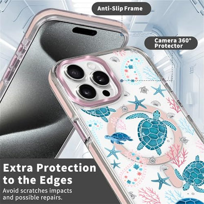 VisEnt Clear Case for iPhone 15 Pro Max, Magnetic Phone Case, Transparent Slim Cover, Military Grade Protection, Shockproof, Anti-Yellowing, Scratch Resistant, Sea Turtle Paisley - color: Sea Turtle Paisley, size: Iphone 15 Pro Max