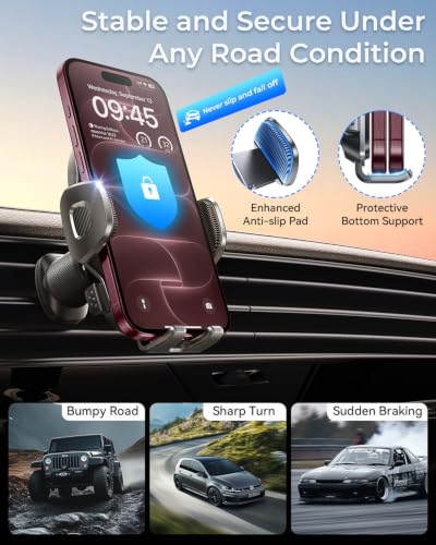 2026 Upgraded Air Vent Phone Mount for Car with New Metal Hook Clip, Handy - color: Black Grey