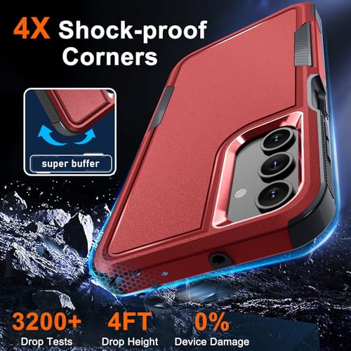 Case for Samsung Galaxy A15 5G, Full Body Heavy Duty Rugged Shockproof Protective Phone Cover with Lanyard Strap, Tempered Glass Screen Protector and Camera Lens Cover, Red | Rugged Shockproof Protective Phone Case with Lanyard Strap,Tempered Glass Screen