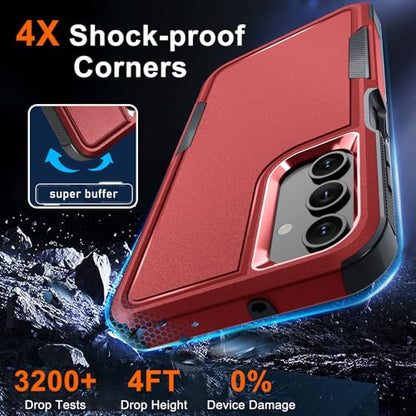 Case for Samsung Galaxy A15 5G, Full Body Heavy Duty Rugged Shockproof Protective Phone Cover with Lanyard Strap, Tempered Glass Screen Protector and Camera Lens Cover, Red | Rugged Shockproof Protective Phone Case with Lanyard Strap,Tempered Glass Screen