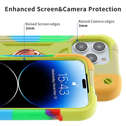 MARKILL Compatible with iPhone 14 Pro Case 6.1 Inch with Built-in Ring Stand, Military Grade Drop Protection Full Body Rugged Heavy Duty Case 3 in 1 Protective Durable Cover - color: Rainbow Green, size: iPhone 14 Pro 6.1"