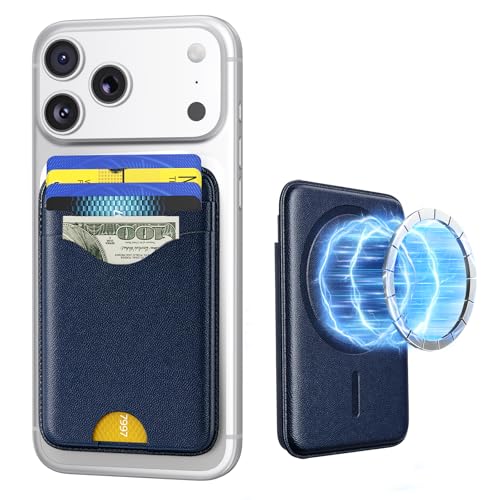for Magsafe Wallet Magnetic Card Holder - Strong RFID Leather Card Pocket with Magnet, Compatible with iPhone 12/13/14/15/16/17 Series, Not for mini, Navy Blue - color: Navy Blue