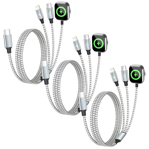 Travel Essentials 3in1 USB C Multi Charging Cable for iPhone Watch Charger - color: Gray&White, size: AC to C+L+iWatch