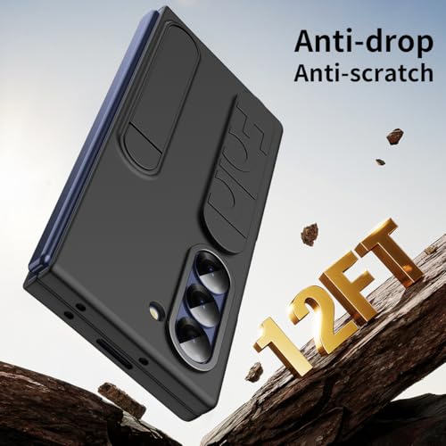 for Samsung Galaxy Z Fold 6 Protect Case with Wristband Stand,Bulit-in Screen & Lens Protection Shockproof Full Body Drop Fall Protection.(Black) - color: Black