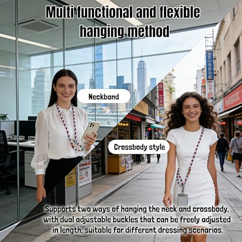 Adjustable Phone Lanyard Crossbody, 7mm Heavy Duty Nylon Strap with Thin Pad, Anti-Loss Phone Tether for 4"-6.7" Smartphones, Keys, AirPods - Unisex for Travel, Hiking, Work
