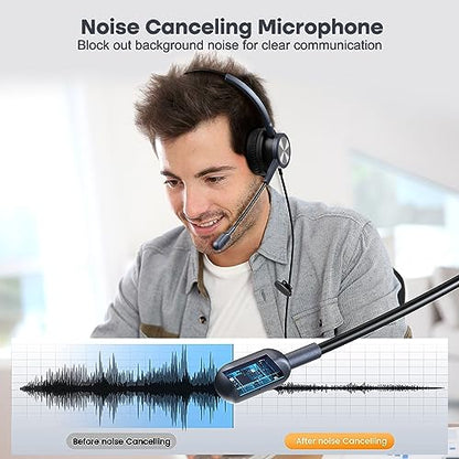 MAIRDI Telephone Headset with RJ9 Jack & 3.5mm Connectors for Call Center Office Deskphone Cell Phone PC Laptop, Landline Phone Headset with Microphone Noise Canceling for Polycom Avaya Nortel