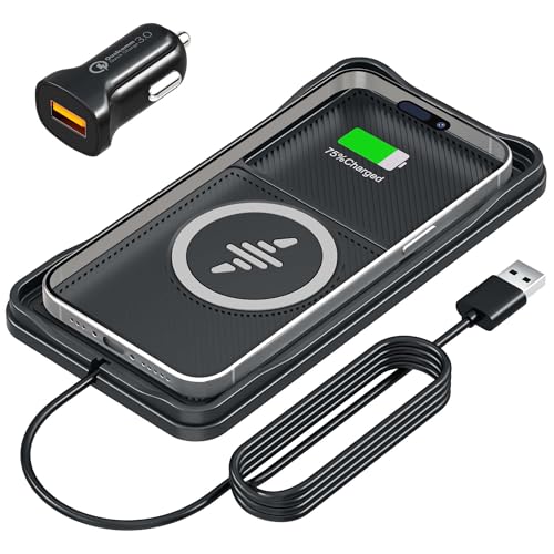 Wireless Car Charger Pad with 20W Car Adapter, 15W Fast Wireless Charging Pad for Car Dashboard Console, Non Slip Phone Charger Compatible with iPhone 17/16/15/14/13/12, Samsung Galaxy, AirPods - color: Black---100cm Cable