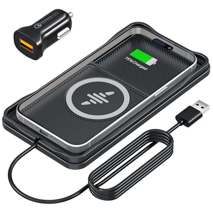 Wireless Car Charger Pad with 20W Car Adapter, 15W Fast Wireless Charging Pad for Car Dashboard Console, Non Slip Phone Charger Compatible with iPhone 17/16/15/14/13/12, Samsung Galaxy, AirPods - color: Black---100cm Cable