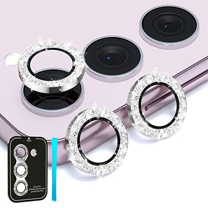 imluckies Camera Lens Protector for Sansung Galaxy S24 / S23 / S23 Plus, Bling Aluminum Alloy Ring & HD Tempered Glass, 9H Hardness Anti-Scratch Back Screen Camera Cover [NOT for S24+], Glitter Sliver - color: Glitter Silver