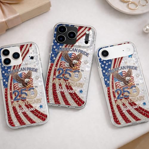 American Pride Anniversary Personalized Clear Phone Case, Gift for Patriots Custom Name Protective Cover 1776 USA Flag Decor Birthday Present for Men Women Holiday Independence Day