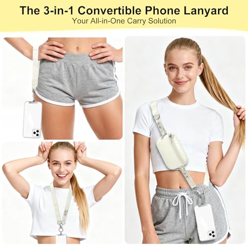 Phone Lanyard Crossbody with Detachable RFID Wallet (Beige) - color: Beige, size: Medium