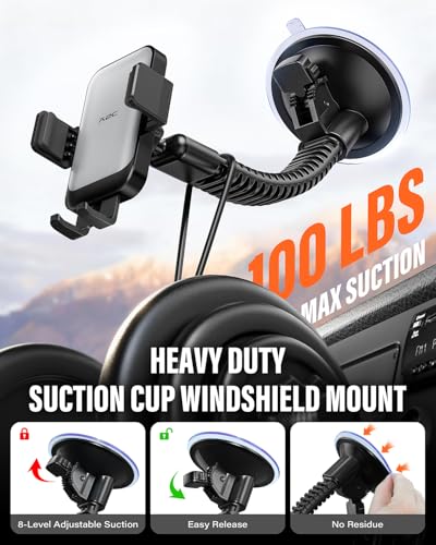 A2C Heavy Duty Truck Phone Mount, 10" Metal Long Arm Windshield Phone Mount