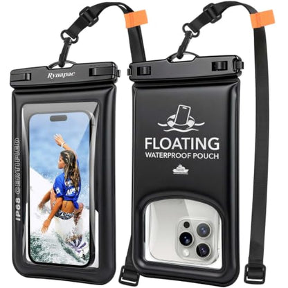Waterproof Phone Pouch Floating 2 Pack, IP68 Waterproof Phone Case with Lanyard for iPhone 17 16 15 Pro Max, Galaxy S26 Ultra, Touch Screen, Cell Phone Dry Bag for Beach Cruise Essentials, Up to 8.5" - color: Black + Black