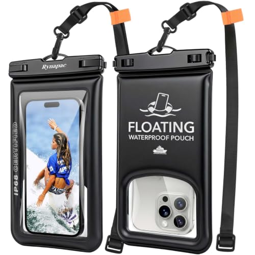Waterproof Phone Pouch Floating 2 Pack, IP68 Waterproof Phone Case with Lanyard for iPhone 17 16 15 Pro Max, Galaxy S26 Ultra, Touch Screen, Cell Phone Dry Bag for Beach Cruise Essentials, Up to 8.5" - color: Black + Black