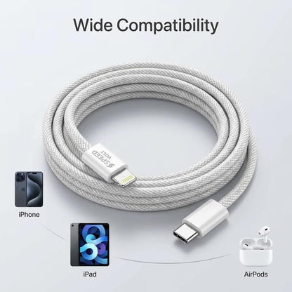 USB C to Lightning Cable for iPhone 3.3FT, 27W Fast Charging Cord, Braided Nylon Charger Cable with Bend-Resistant Ends, White - size: 3.3 FT