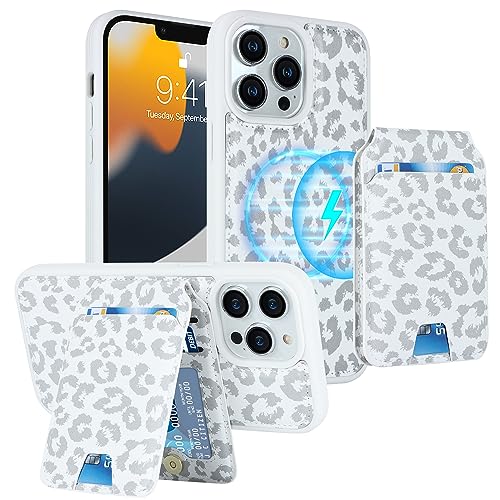 iCoverCase Wallet Case for iPhone 13 Pro Max/12 Pro Max Compatible with MagSafe, Magnetic Detachable Card Slots Holder PU Leather Kickstand Wireless Charging Case 6.7 Inch (White Leopard) - color: White Leopard