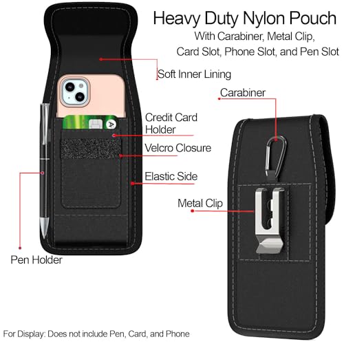 Holster for Motorola Moto G Power/G Play/Moto G/G36 G06 G57 Pure G05 2026 2025 2024 2023 Cell Phone Case Belt Clip Carabiner Card ID Holder Nylon Pouch Bag (Fits Otterbox or Case on)