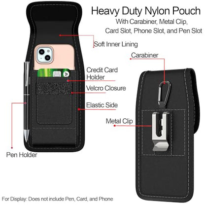 Holster for Motorola Moto G Power/G Play/Moto G/G36 G06 G57 Pure G05 2026 2025 2024 2023 Cell Phone Case Belt Clip Carabiner Card ID Holder Nylon Pouch Bag (Fits Otterbox or Case on)