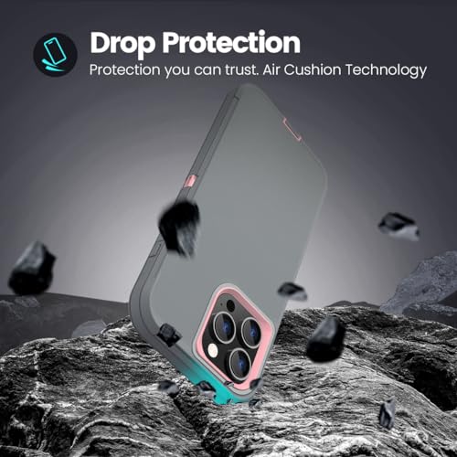 Sansunto for iPhone 15 Pro Max Case, Full Body Protection Heavy Duty Shockproof Military Grade 3 in 1 Silicone Rubber with Hard PC Rugged Durable Phone Cover - color: Grey/Pink