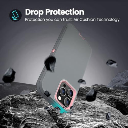 Sansunto for iPhone 15 Pro Max Case, Full Body Protection Heavy Duty Shockproof Military Grade 3 in 1 Silicone Rubber with Hard PC Rugged Durable Phone Cover - color: Grey/Pink