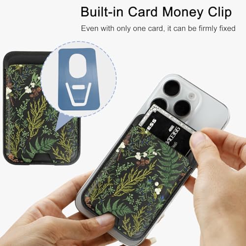 uCOLOR Upgraded Magnetic Cell Phone Wallet Card Holder-Compatible with MagSafe for iPhone 17/16/ 15/14/13/12 Series, Leather Magsafe Wallet for Back of Phone (Ferns) - color: Ferns