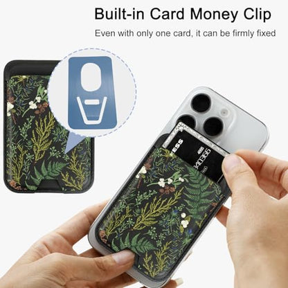 uCOLOR Upgraded Magnetic Cell Phone Wallet Card Holder-Compatible with MagSafe for iPhone 17/16/ 15/14/13/12 Series, Leather Magsafe Wallet for Back of Phone (Ferns) - color: Ferns
