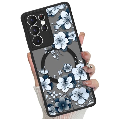 Magnetic for Samsung Galaxy S21 Ultra Case,White Flower | Compatible with MagSafe,Cute Fashion Translucent Matte Hard Back Shockproof Anti-Scratch Phone Case-Ink Flower - color: Ink Flower, size: Samsung Galaxy S21 Ultra