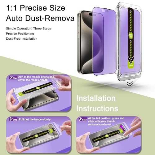 2-Pack Anti Blue Light Blocking Matte Screen Protector for iPhone 16 Pro/17 (6.3-Inch),Anti-Glare,9H Tempered Glass,Full Coverage,Anti-Fingerprint,Auto Dust Removal,Bubble-Free