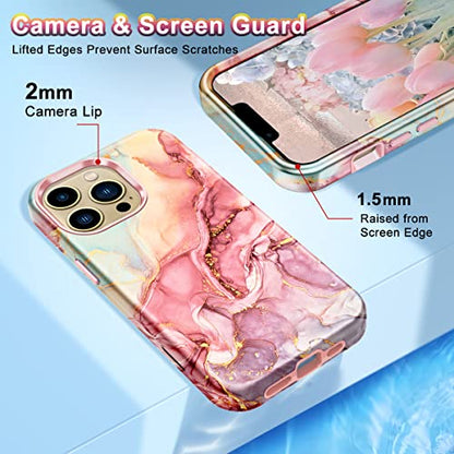 Btscase Compatible with iPhone 13 Pro Max Case 6.7 Inch 2021,Marble Pattern 3 in 1 Heavy Duty Shockproof Full Body Rugged Hard PC+Soft Silicone Drop Protective Women Girl Phone Cases, Rose Gold - color: A-Rose Gold, size: iPhone 13 Pro Max