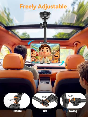 OHLPRO Heavy Duty Tablet Holder for Car Windshield, 90mm Large Suction Cup Mount, 360° Rotating Aluminum Arm iPad Holder for Truck, SUV, Semi & Boat, Fits 4.7–13" iPad Pro/Air/Mini, Galaxy Tab
