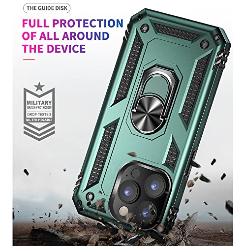 iPhone 14 Pro Case with HD Screen Protector, Military Grade 16ft Drop Tested Ring Shockproof Protective Phone Case, Dark Green - color: Dark Green, size: iphone 14 Pro