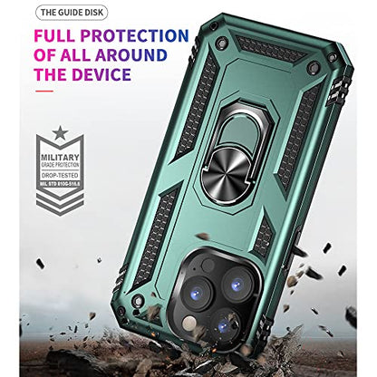 iPhone 14 Pro Case with HD Screen Protector, Military Grade 16ft Drop Tested Ring Shockproof Protective Phone Case, Dark Green - color: Dark Green, size: iphone 14 Pro