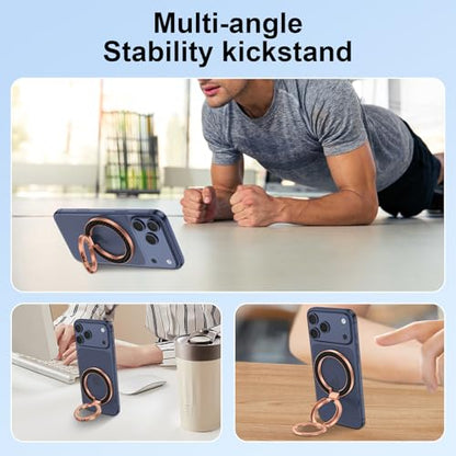 Magnetic Phone Grip Holder with MagSafe Ring Removable Kickstand,Magnetic Car Mount Mag Safe Accessory,Double Adjustable Gym Finger Ring Grip for iPhone 17e 17 Pro Max 17 Air 16E 16 Pro Max 16 15 Plus