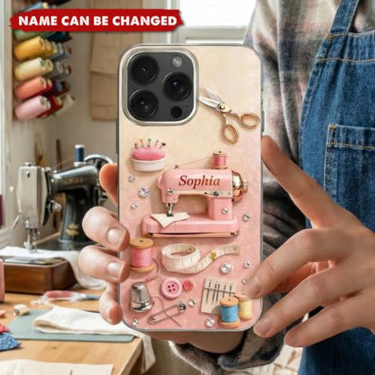 A Life Stitched with Love - Personalized Phone Case, Gift for Seamstress Crafter Protective Cell Cover Tailor Gift Multicolor