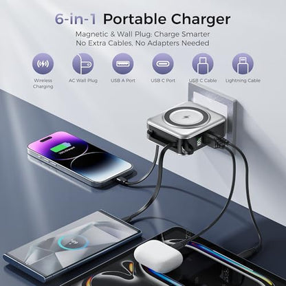 10000mAh Portable Charger Power Bank Built in Cables&Wall Plug - color: Silvery