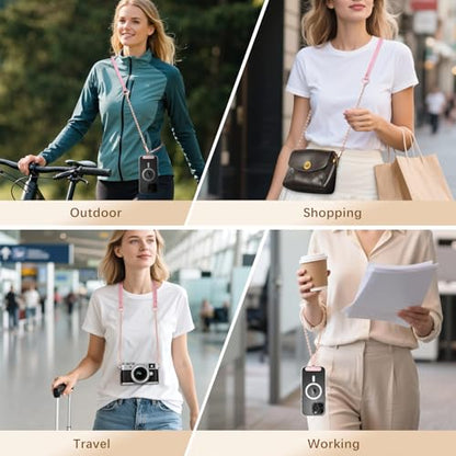 MoKo Universal Phone Crossbody Lanyard Phone Chain, Anti-Theft Adjustable Cellphone Cross Body Neck Strap & iPhone Wrist Strap with 2×Metal Tether Tabs for iPhone 17, Most Smartphones, Pink&Rose Gold - color: Pink&rose Gold