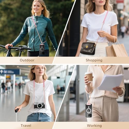 MoKo Universal Phone Crossbody Lanyard Phone Chain, Anti-Theft Adjustable Cellphone Cross Body Neck Strap & iPhone Wrist Strap with 2×Metal Tether Tabs for iPhone 17, Most Smartphones, Pink&Rose Gold - color: Pink&rose Gold