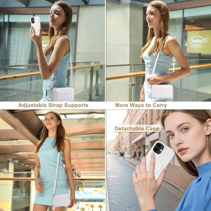 Harryshell Compatible with iPhone 17 Case Wallet Multi Zipper Detachable Removable Cover Purse with RFID Blocking Card Slots Holder Mirror Crossbody Strap (Compatible with Magsafe - White) - color: Compatible with Magsafe - White, size: iPhone 17