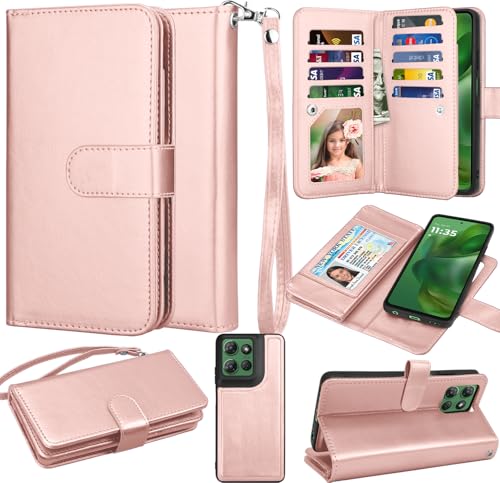 for Motorola Moto G Power 5G 2025 Case, for Moto G Power 2025 Wallet Case, PU Leather Credit Card Holder [9 Card Slots] Folio Flip Detachable Magnetic Cover Kickstand & Lanyard,Rose Gold - color: Rose Gold
