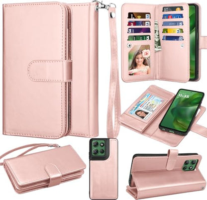 for Motorola Moto G Power 5G 2025 Case, for Moto G Power 2025 Wallet Case, PU Leather Credit Card Holder [9 Card Slots] Folio Flip Detachable Magnetic Cover Kickstand & Lanyard,Rose Gold - color: Rose Gold