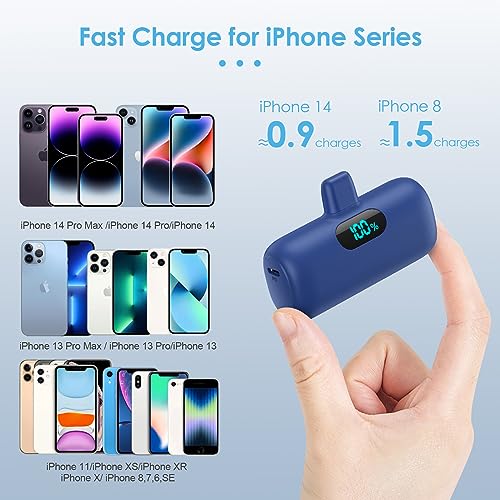 [2 Pack] Small Portable Charger for iPhone,Upgraded 5000mAh PD Fast Charging Power Bank, LCD Display Cute Mini Battery Pack Compatible with iPhone 14/14 Pro Max/13/13 Pro/12 Pro/11/XR/X/8,Blue+Pink - color: Pink+Blue