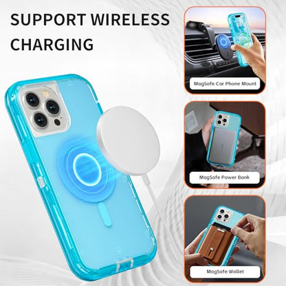 Follaroma Magnetic for iPhone 12 Pro Max Case, Heavy Duty Cases, Blue, 6.7" | Compatible with MagSafe, Heavy Duty Shock proof Protection, Military-Grade Anti-Drop, Dual Layer Transparent Protective Cover - color: Blue, size: iPhone 12 Pro Max 6.7''