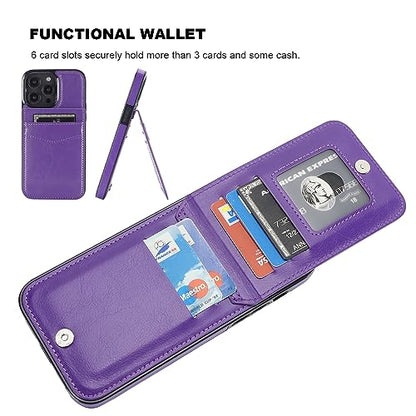 KIHUWEY for iPhone 14 Pro Max Wallet Case Card Holder, Dark Purple | Credit Card Slots, PU Leather, Kickstand, Magnetic, Flip Heavy Duty Protection Cover for Men and Women - color: Dark Purple