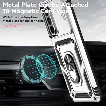for Samsung Galaxy A36 5G Case with Slide Camera Cover HD Screen Protector [Military Grade 16ft. Drop Tested] Magnetic Ring Holder Kickstand Protective Phone Case for Galaxy A36 5G 2025, Silver - color: Silver w/ Slide Camera 2nd gen. Military Grade